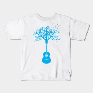 Classical Guitar Tree Blue Kids T-Shirt